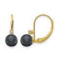 14k 5-6mm Black FW Cultured Pearl AA Diamond Leverback Earrings