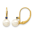 14k 5-5.5mm White Round FW Cultured Pearl Sapphire Leverback Earrings