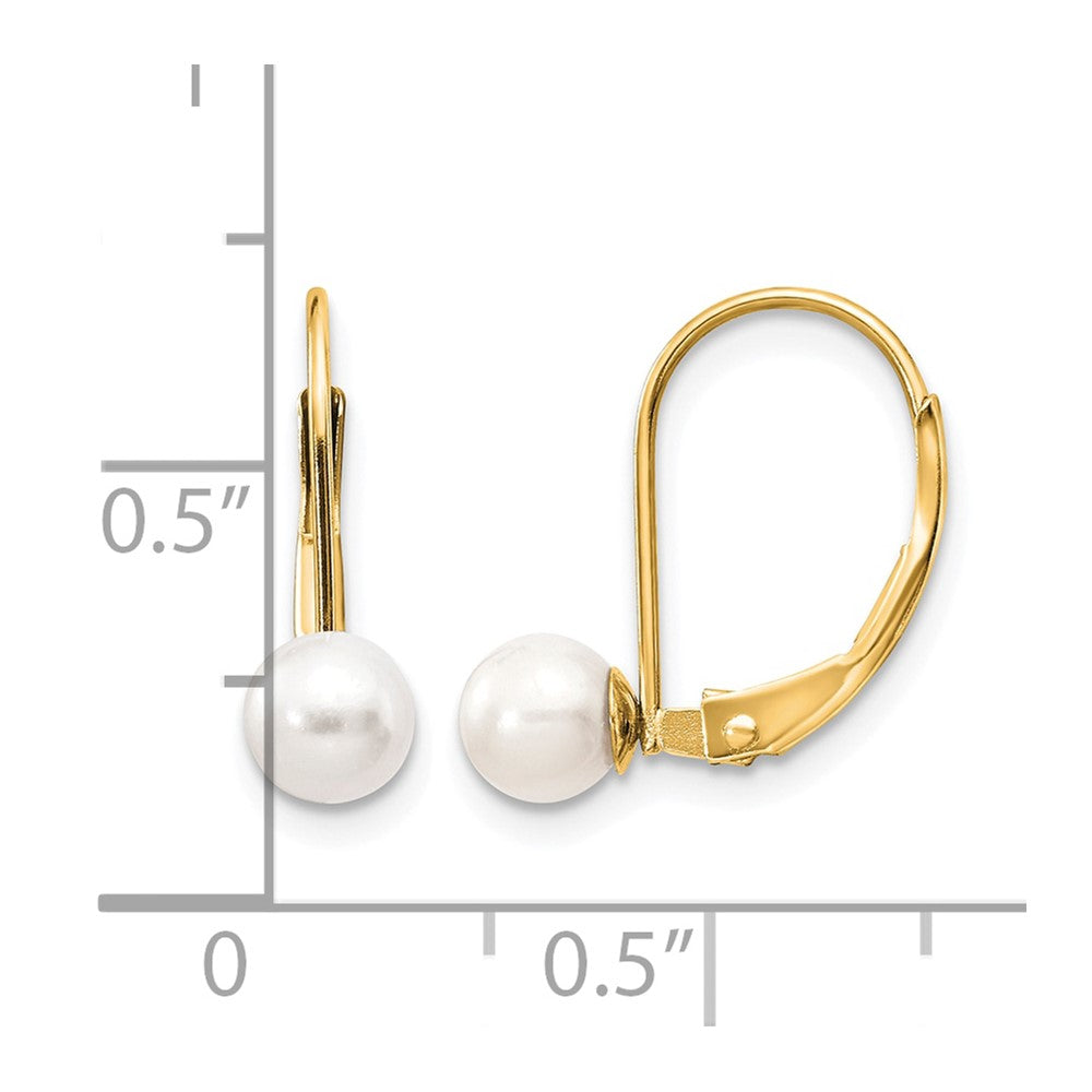 14k 5-6mm White Round Freshwater Cultured Pearl Leverback Earrings
