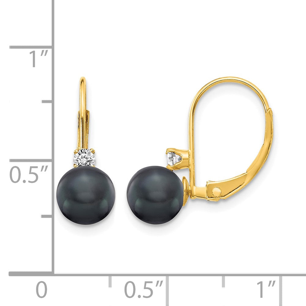 14k 6-7mm Black FW Cultured Pearl AA Diamond Leverback Earrings