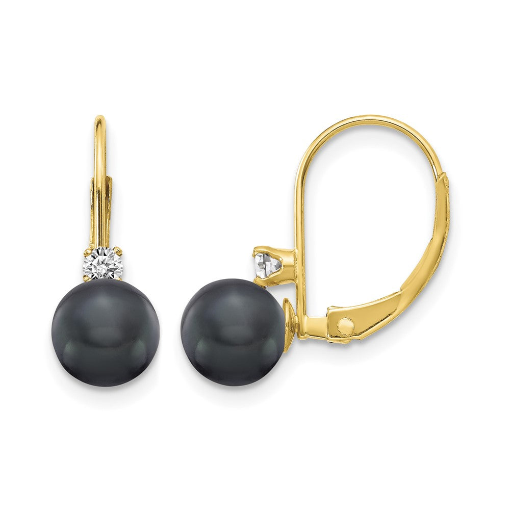 14k 6-7mm Black FW Cultured Pearl AA Diamond Leverback Earrings