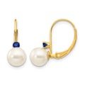 14k 6-6.5mm White Round FW Cultured Pearl Sapphire Leverback Earrings
