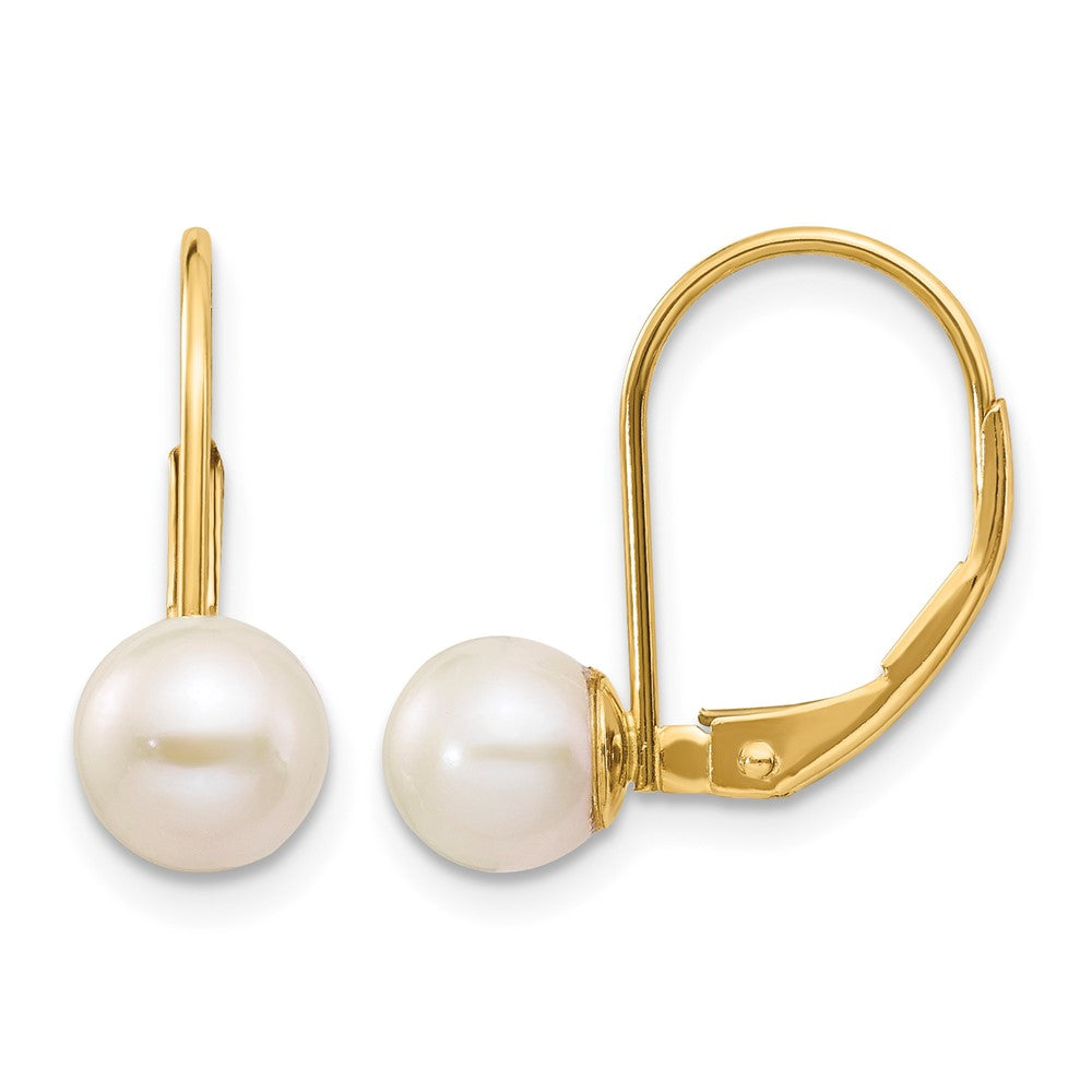 14K 6-7mm White Round Freshwater Cultured Pearl Leverback Earrings