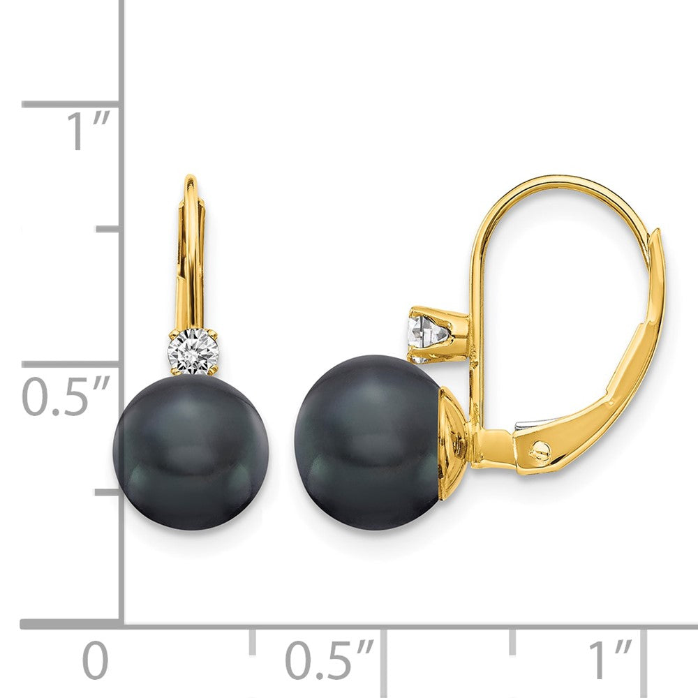 14k 7-8mm Black FW Cultured Pearl AA Diamond Leverback Earrings