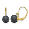 14k 7-8mm Black FW Cultured Pearl AA Diamond Leverback Earrings