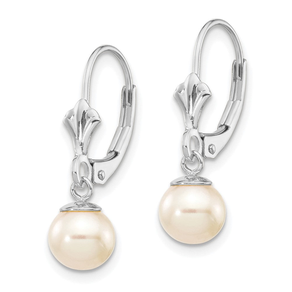 14k WG 6-7mm Rnd Wht Freshwater Cultured Pearl Dangle Earrings
