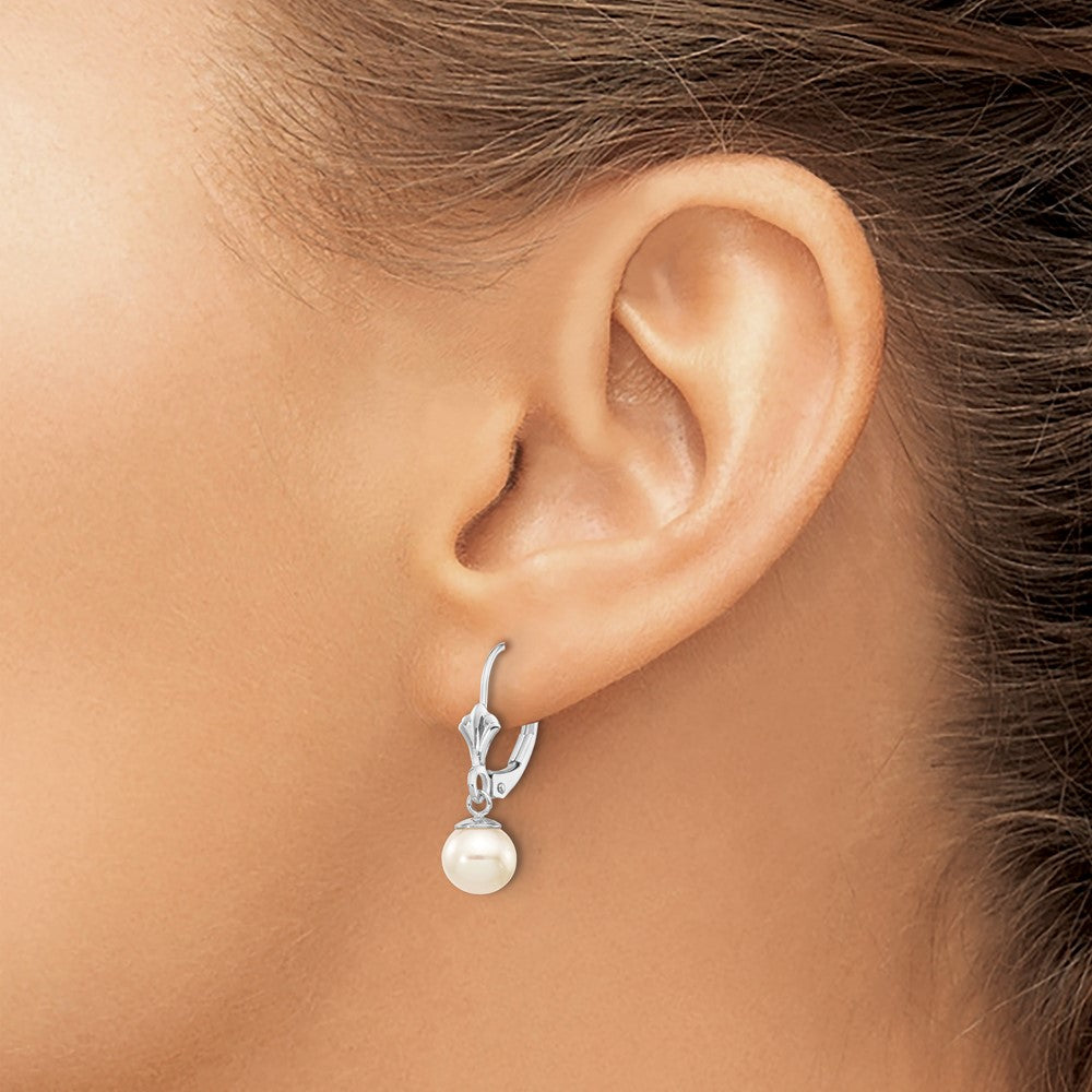14k WG 6-7mm Rnd Wht Freshwater Cultured Pearl Dangle Earrings