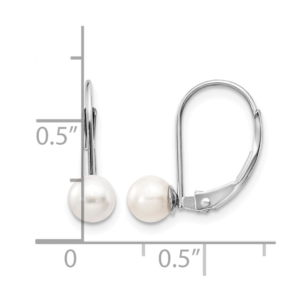 14k White Gold 5-6mm Round Freshwater Cultured Pearl Leverback Earrings