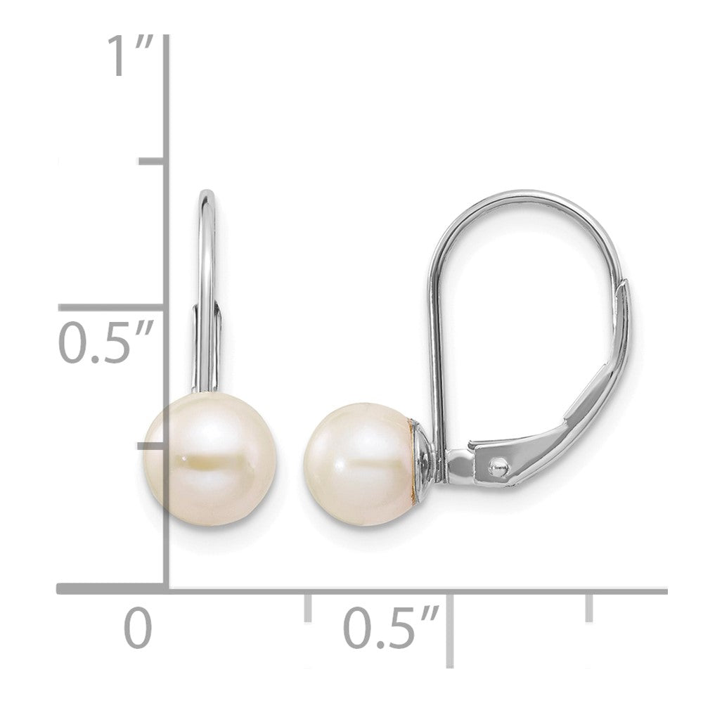 14k White Gold 6-7mm Round Freshwater Cultured Pearl Leverback Earrings