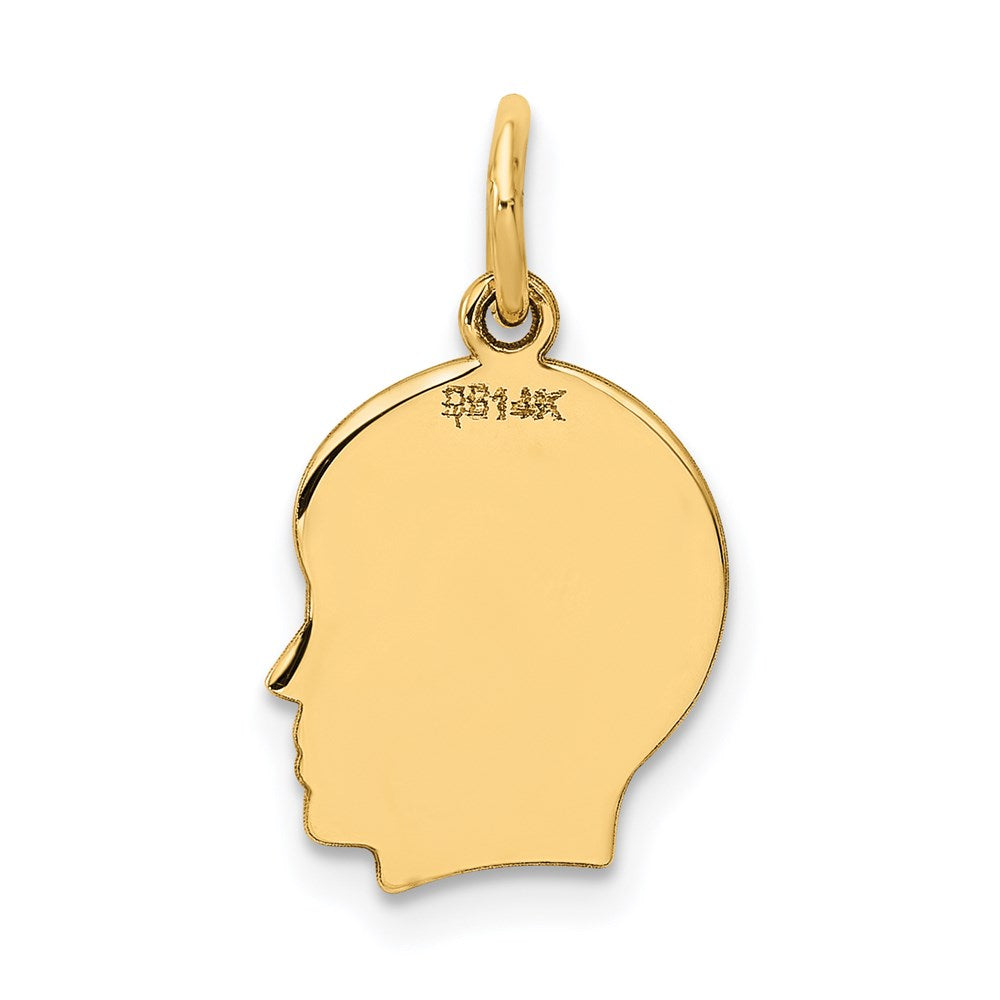 14k Plain Small .013 Gauge Facing Right Engravable Boy Head Charm