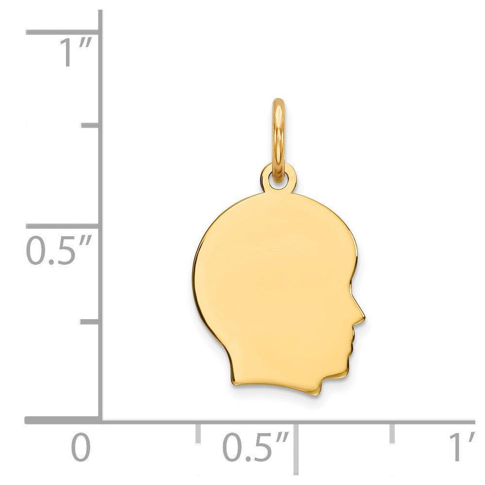 14k Plain Small .018 Gauge Facing Right Engravable Boy Head Charm