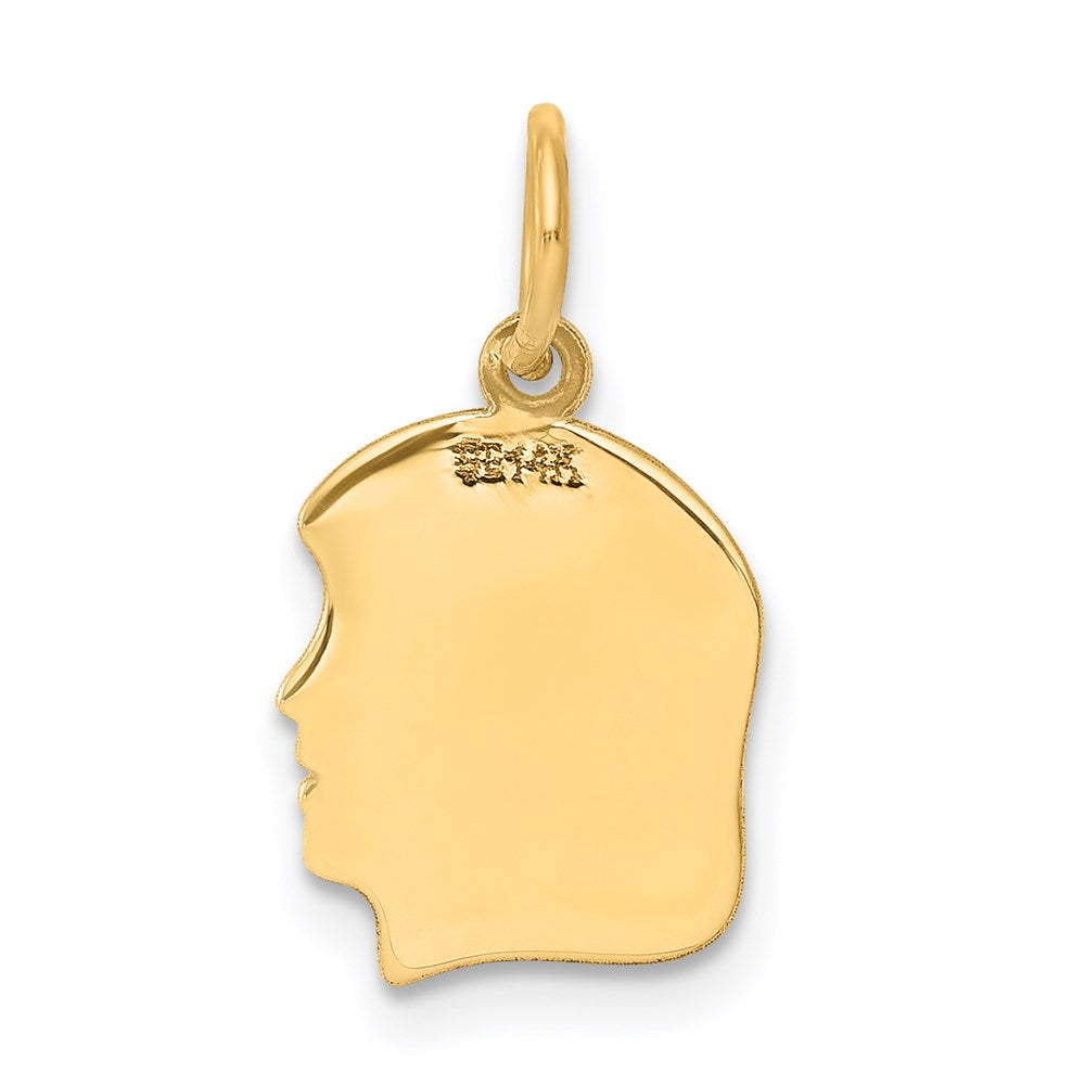 14k Plain Small .018 Gauge Facing Right Engravable Girl Head Charm