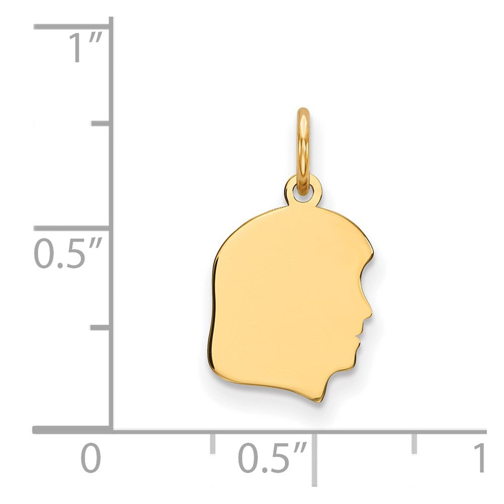 14k Plain Small .009 Gauge Facing Right Engravable Girl Head Charm