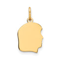 14k Plain Small .035 Gauge Facing Right Engravable Girl Head Charm