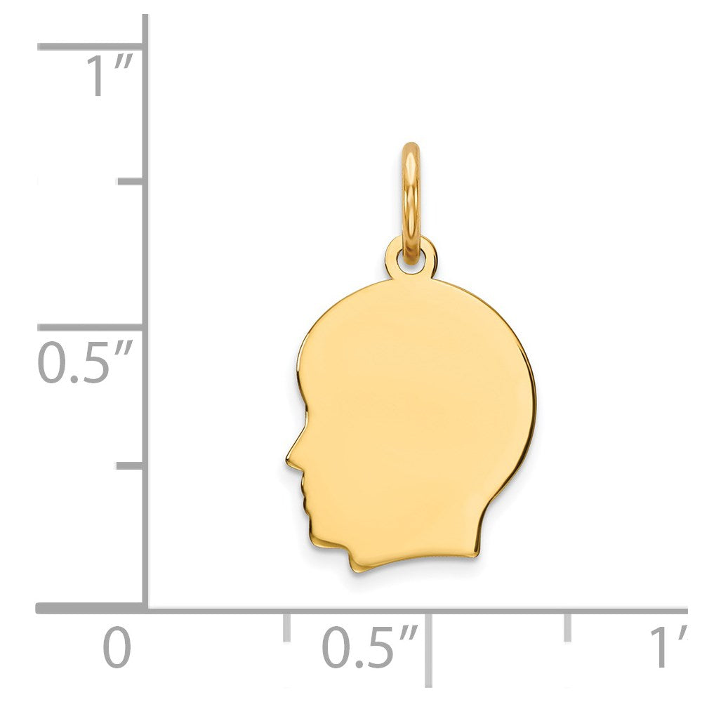 14k Plain Small .011 Gauge Facing Left Engravable Boy Head Charm