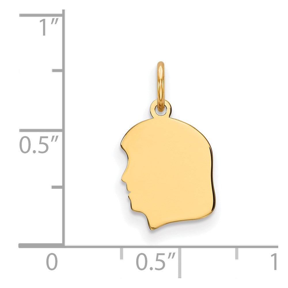 14k Plain Small .018 Gauge Facing Left Engravable Girl Head Charm