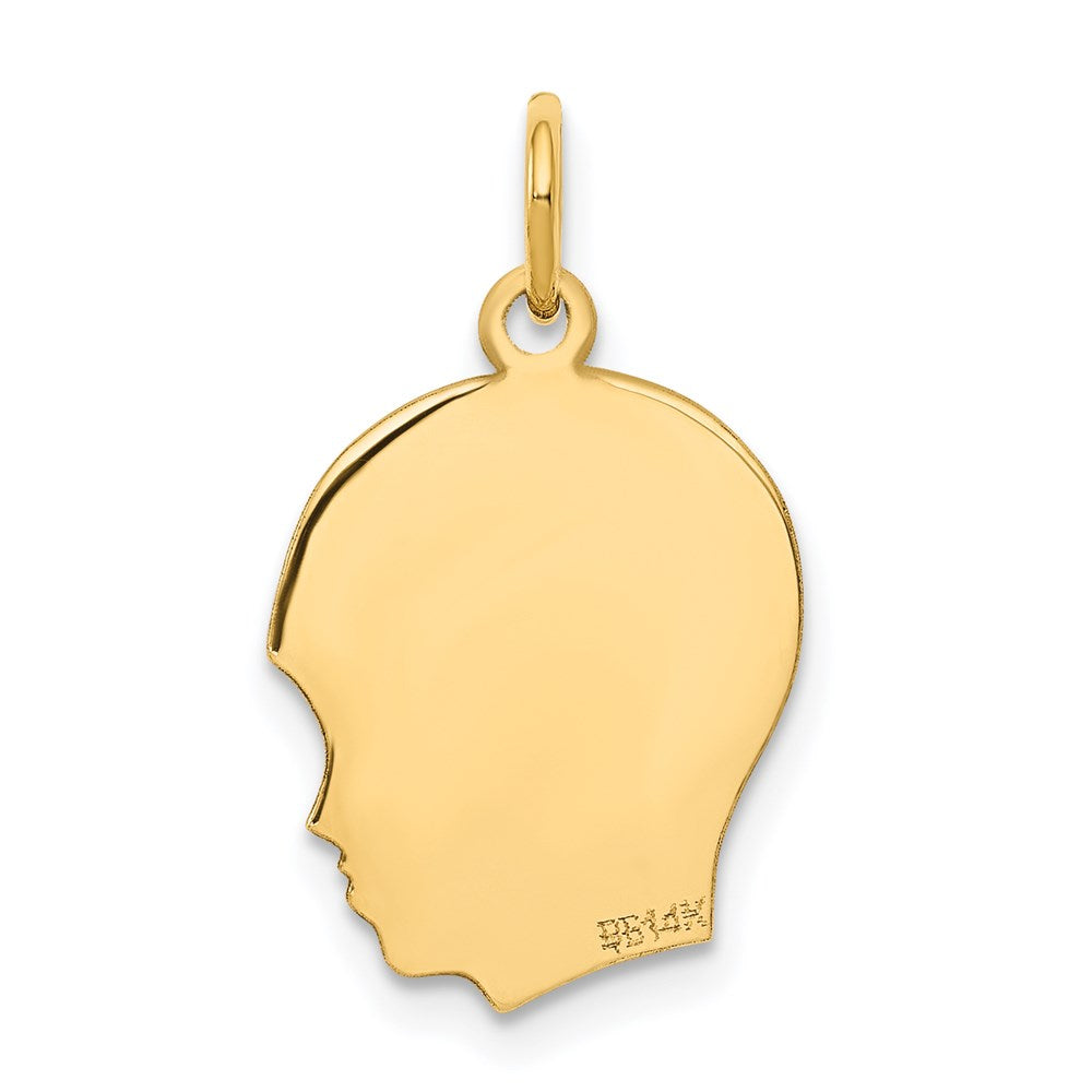 14k Plain Medium .011 Gauge Facing Right Engravable Boy Head Charm