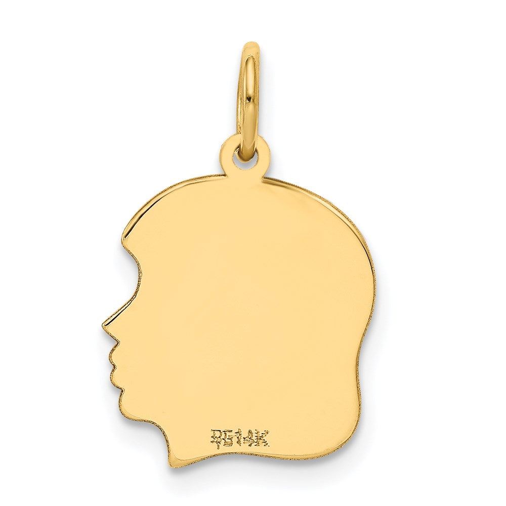 14k Plain Medium .018 Gauge Facing Right Engravable Girl Head Charm