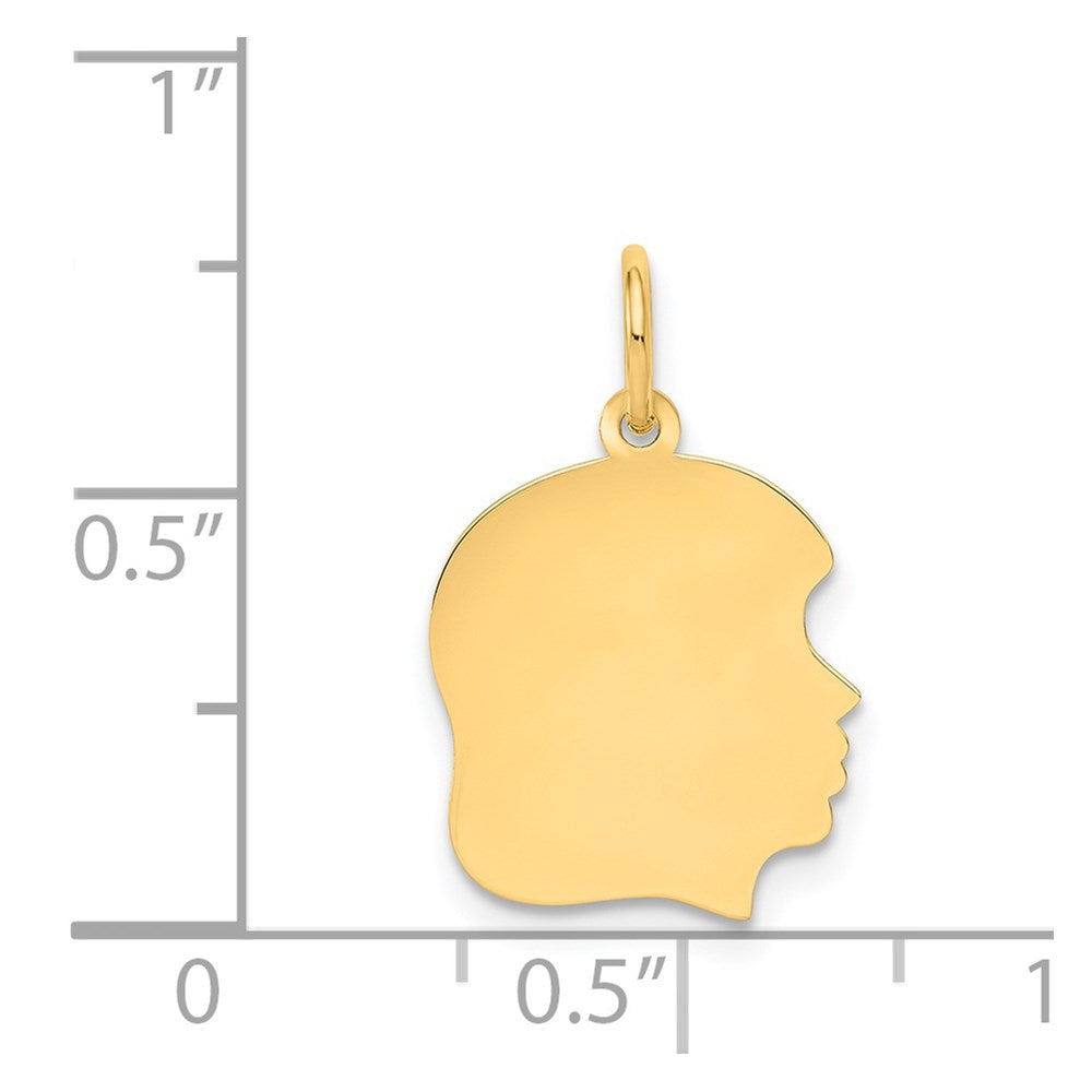 14k Plain Medium .027 Gauge Facing Right Engravable Girl Head Charm