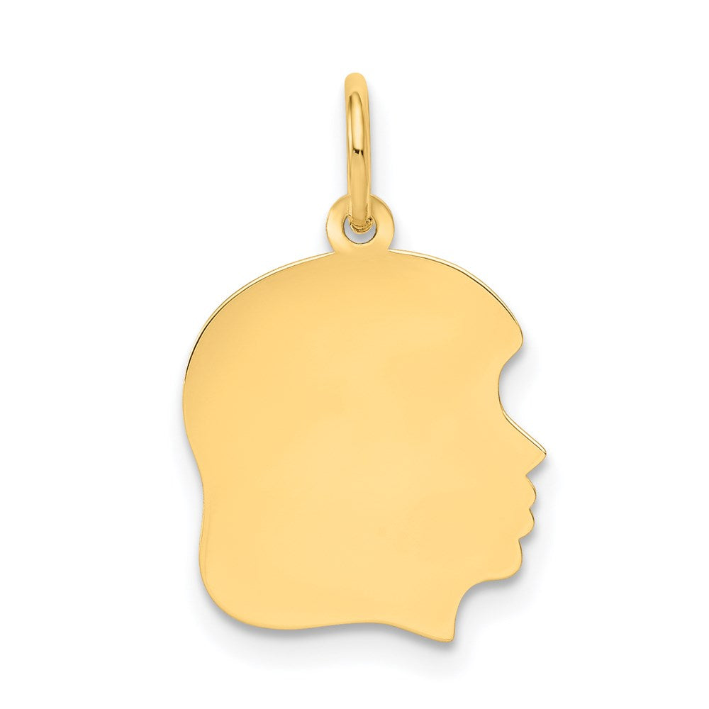 14k Plain Medium .009 Gauge Facing Right Engravable Girl Head Charm
