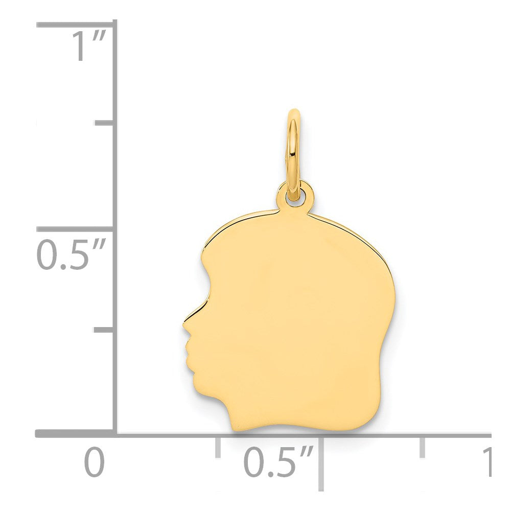 14k Plain Medium .027 Gauge Facing Left Engravable Girl Head Charm