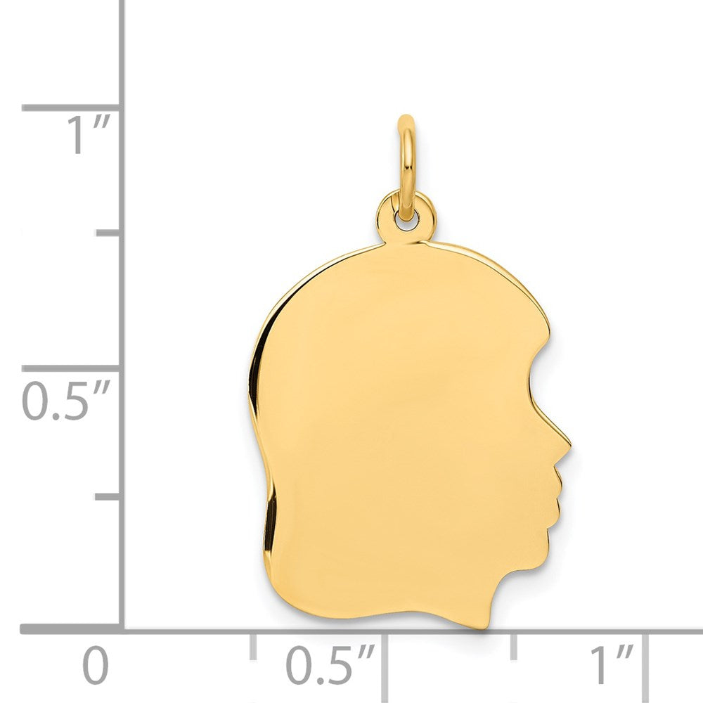 14k Plain Medium .013 Gauge Facing Right Engravable Girl Head Charm