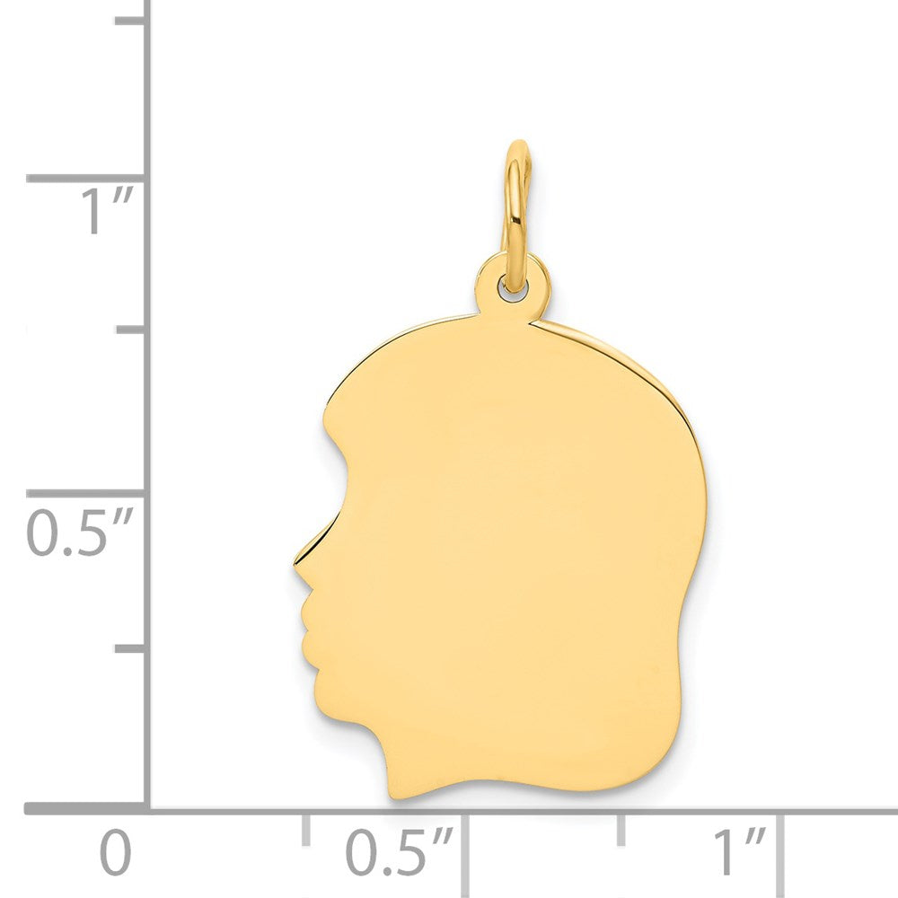 14k Plain Medium .009 Gauge Facing Left Engravable Girl Head Charm