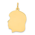 14k Plain Medium .027 Gauge Facing Left Engravable Girl Head Charm