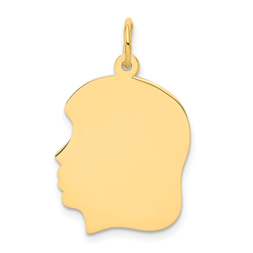 14k Plain Medium .027 Gauge Facing Left Engravable Girl Head Charm