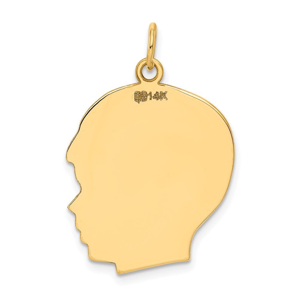 14k Plain Large .013 Gauge Facing Right Engravable Boy Head Charm