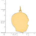 14k Plain Large .013 Gauge Facing Right Engravable Boy Head Charm