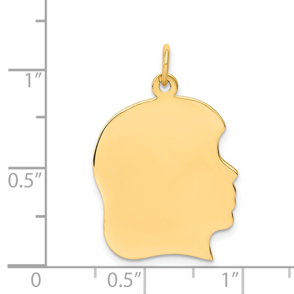 14k Plain Large .018 Gauge Facing Right Engravable Girl Head Charm