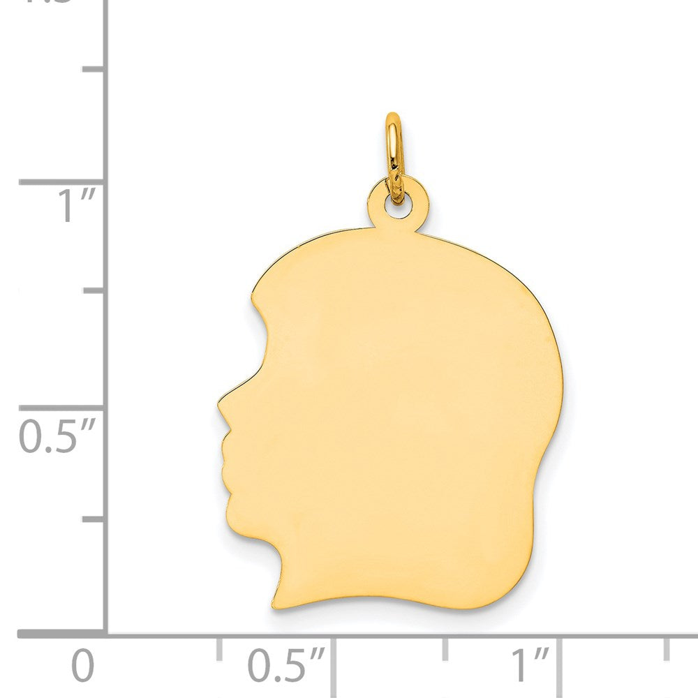 14k Plain Large .009 Gauge Facing Left Engravable Girl Head Charm