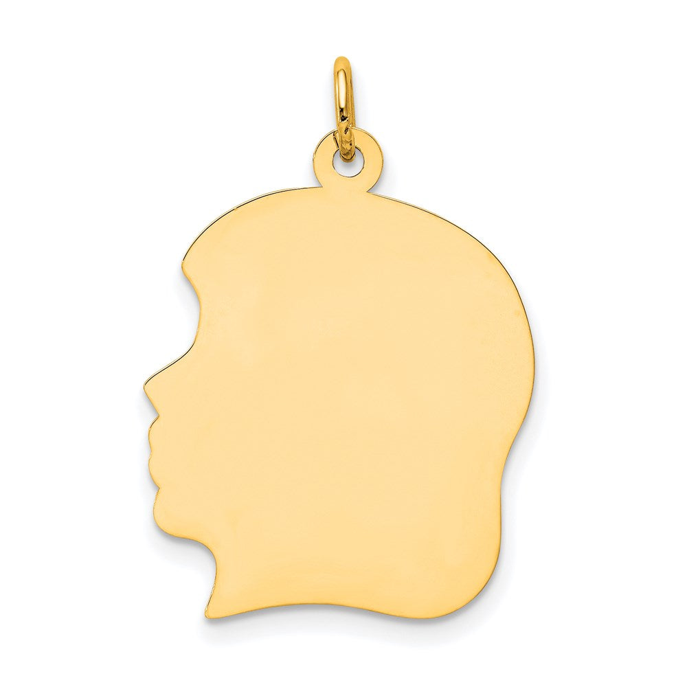 14k Plain Large .013 Gauge Facing Left Engravable Girl Head Charm