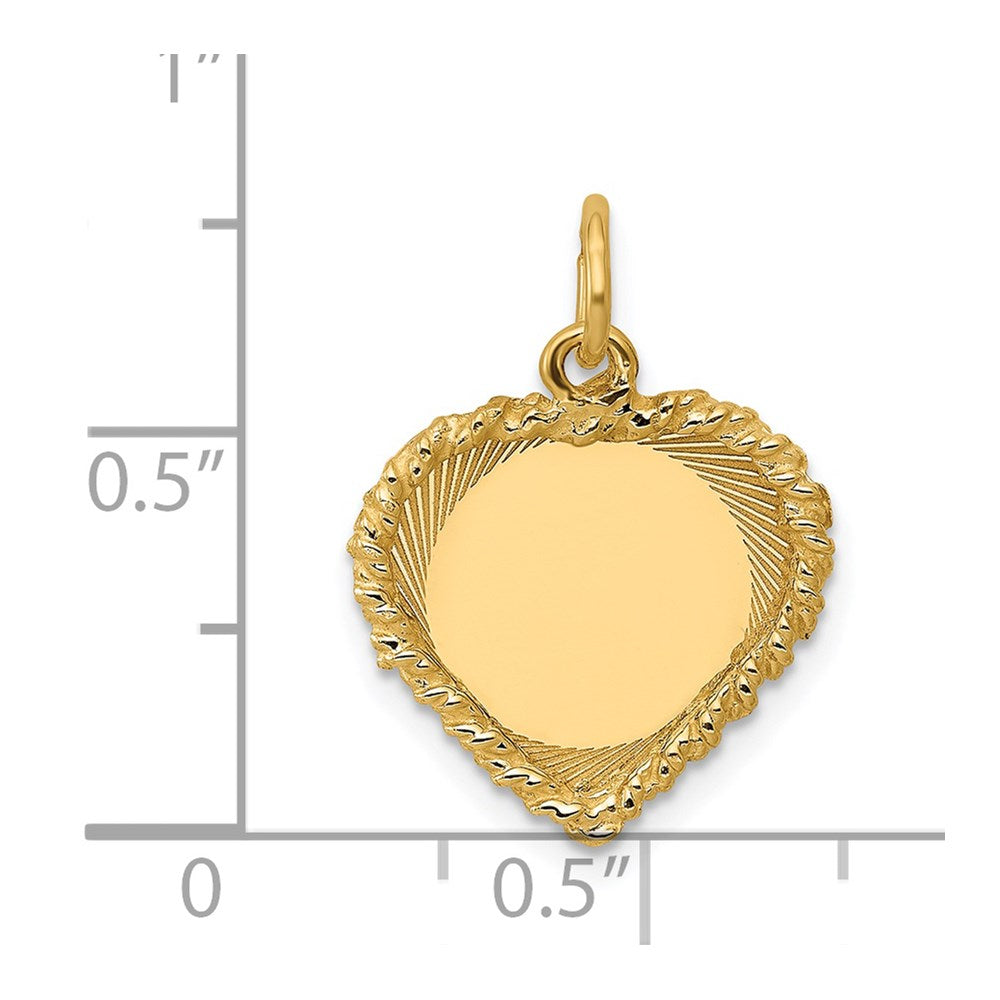 14k Polished .013 Gauge Engravable Heart with Rope Disc Charm