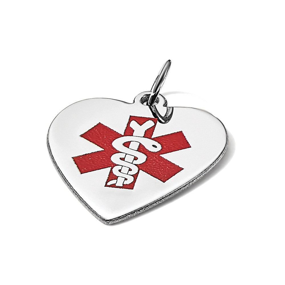 14k White Gold Heart-Shaped Enameled Medical Jewelry Pendant