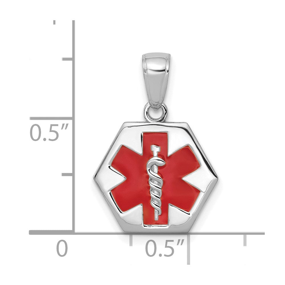 14K White Gold Textured Back Enameled Medical Disk Pendant