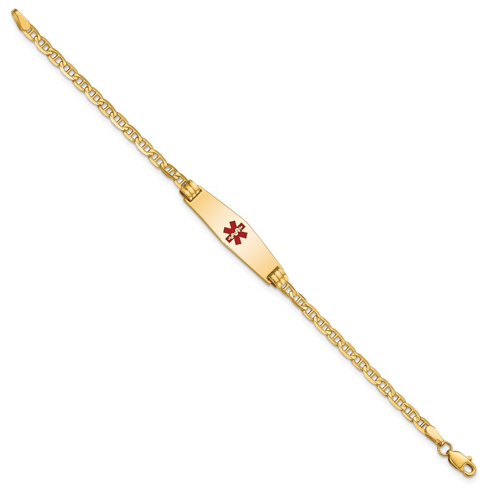 14K Medical Soft Diamond Shape Red Enamel Anchor Link Child ID Bracelet