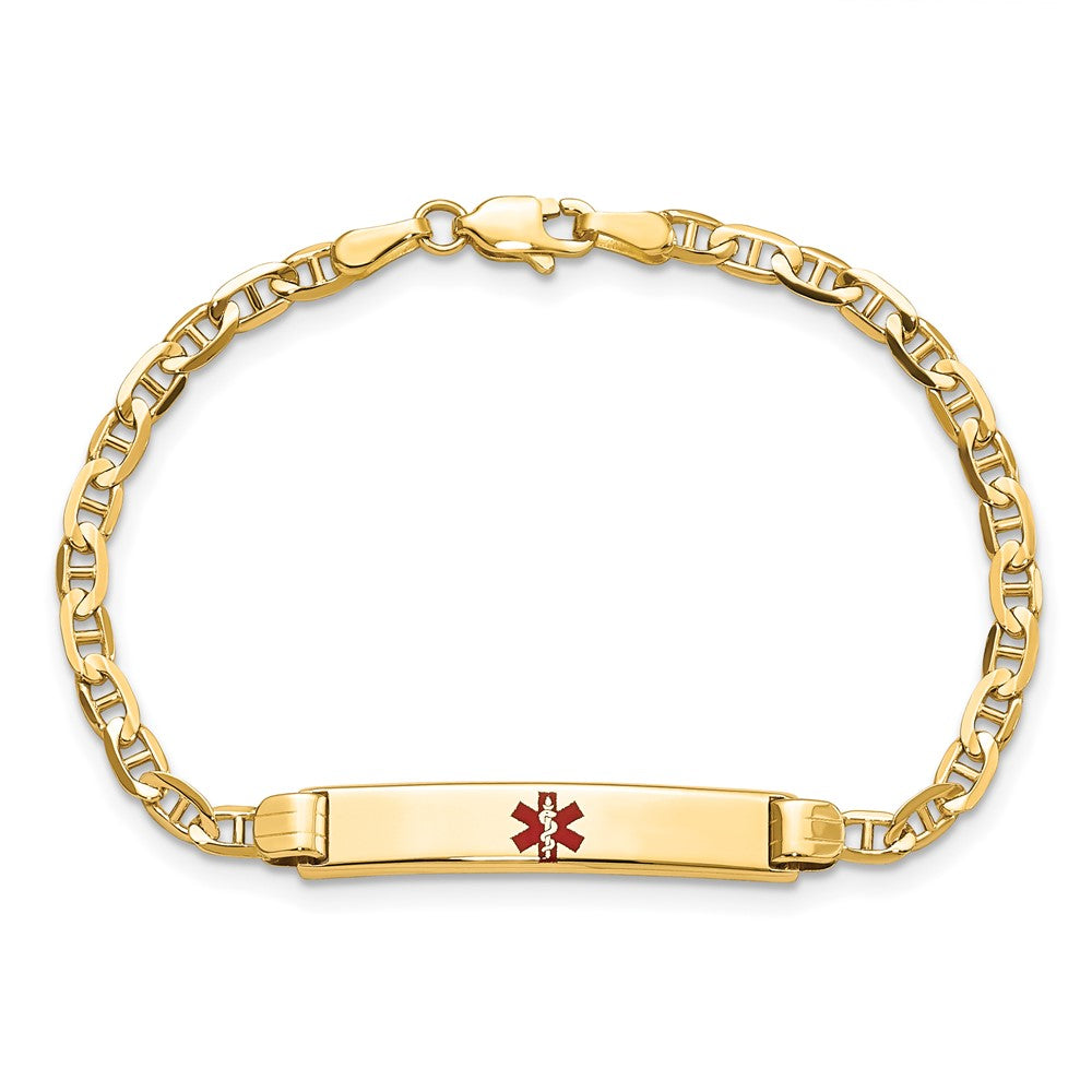 14K Medical Red Enamel Anchor ID Bracelet