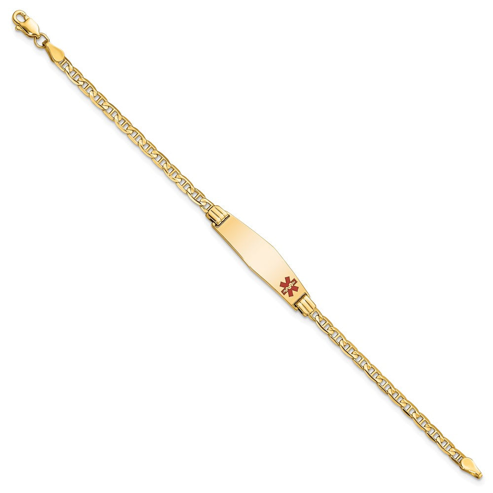 14K Medical Soft Diamond Shape Red Enamel Anchor ID Bracelet