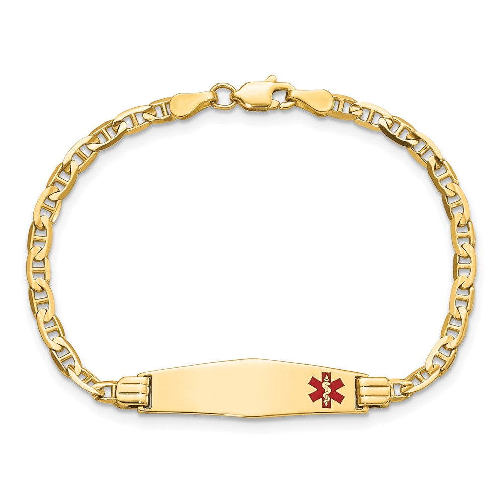 14K Medical Soft Diamond Shape Red Enamel Anchor ID Bracelet