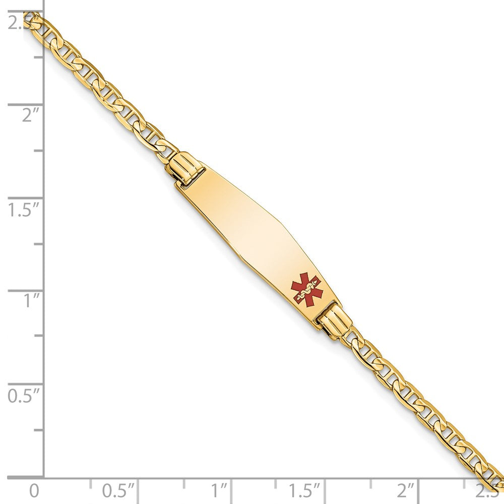 14K Medical Soft Diamond Shape Red Enamel Anchor ID Bracelet