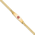 14K Medical Soft Diamond Shape Red Enamel Curb Link ID Bracelet