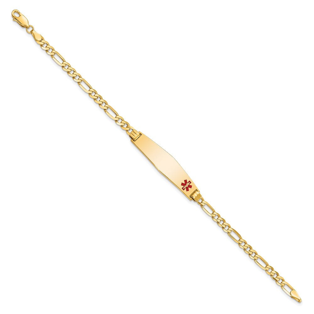 14K Non Enameled Medical Soft Diamond Shape Flat Figaro Link ID Bracelet