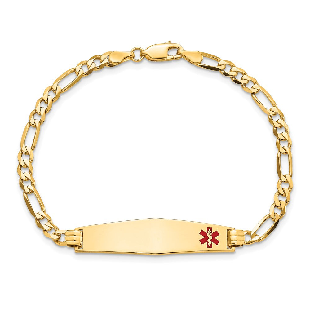 14K Non Enameled Medical Soft Diamond Shape Flat Figaro Link ID Bracelet
