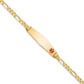 14K Non Enameled Medical Soft Diamond Shape Flat Figaro Link ID Bracelet