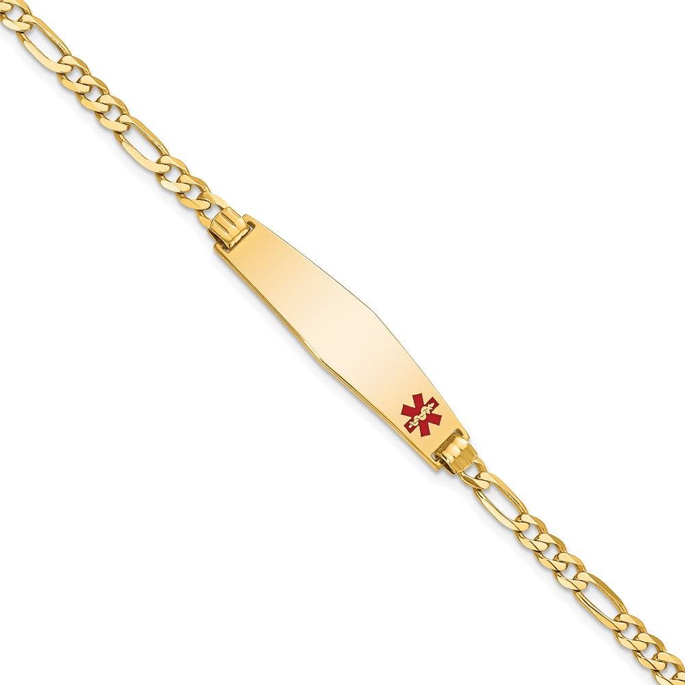 14K Non Enameled Medical Soft Diamond Shape Flat Figaro Link ID Bracelet