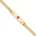14K Medical Soft Diamond Shape Red Enamel Flat Curb Link ID Bracelet
