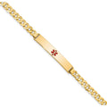 14K Medical Red Enamel Flat Curb Link ID Bracelet