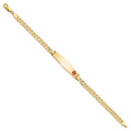 14K Medical Soft Diamond Shape Red Enamel Flat Curb Link ID Bracelet